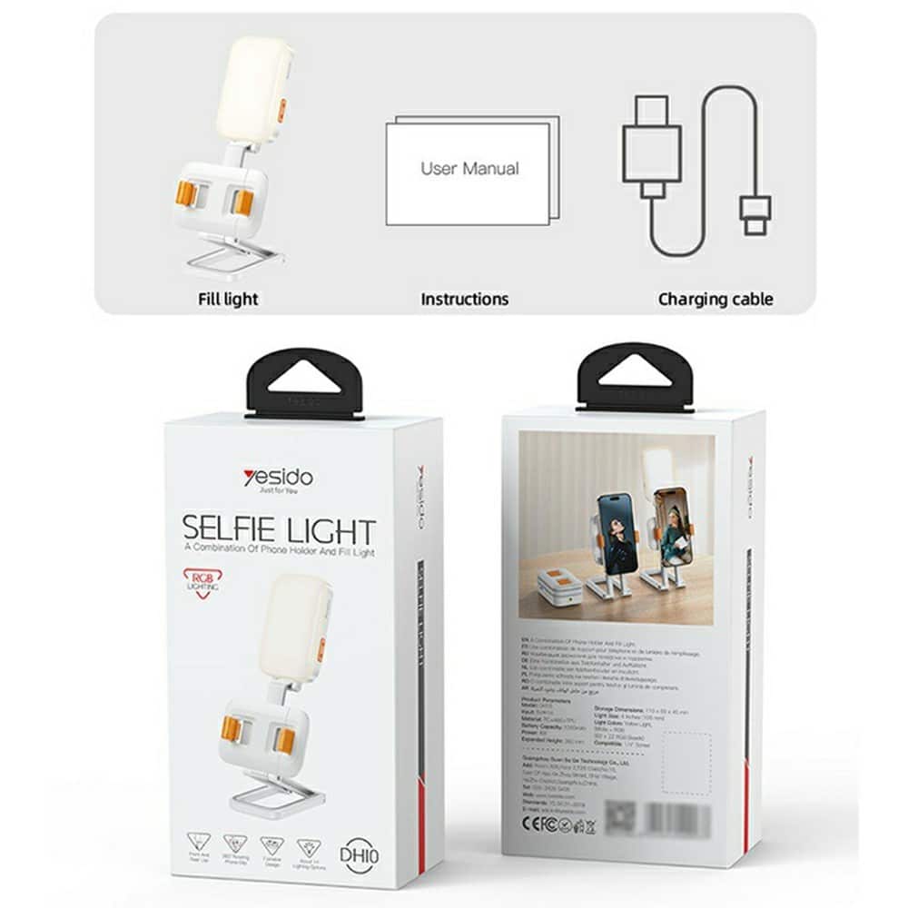 Yesido - Desk Phone Holder (dh10) - With Beauty Refill Light, Adjustable, 1000mah, 4.7-7" - White - Image 5