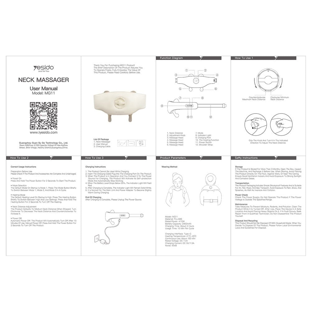 Yesido - Neck Massager (mg11) - Adjustable, 3 Versatile Massage Modes, Soothing Heat Therapy, 2400mah - Beige - Image 13