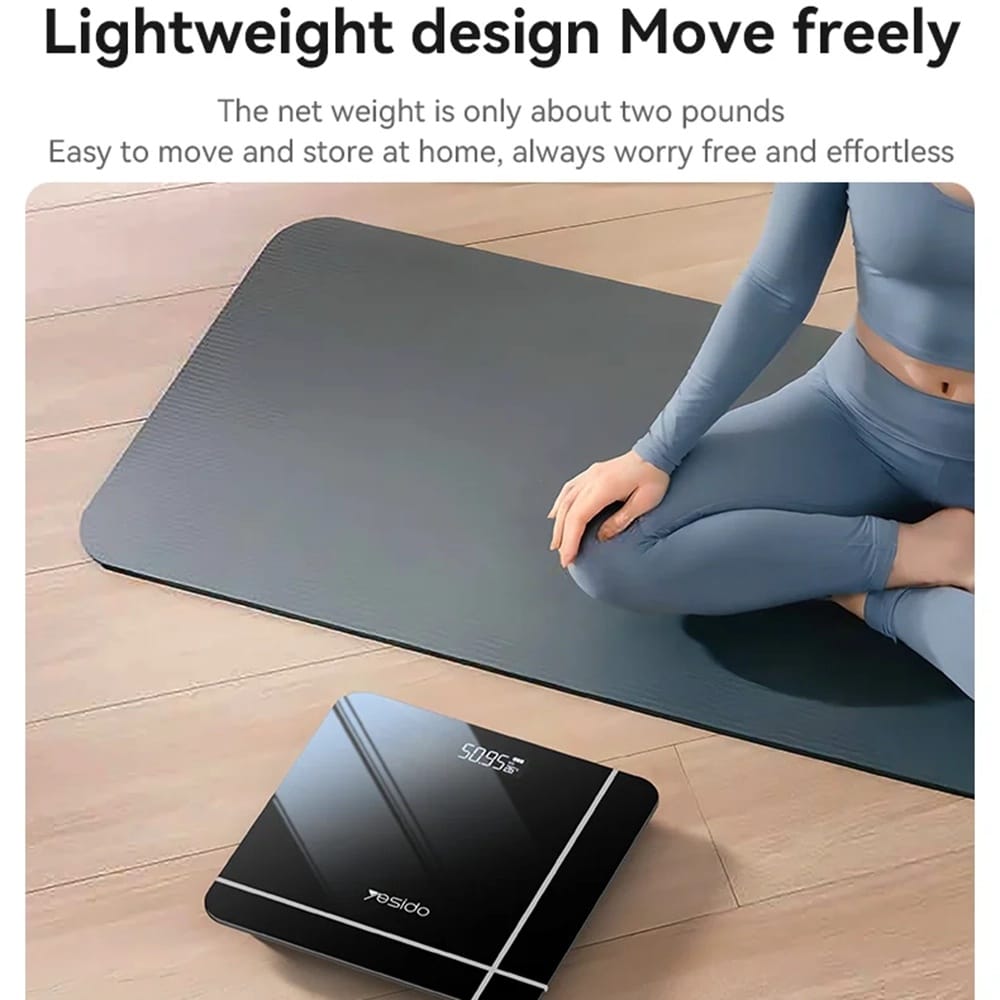 Yesido - Digital Scale Body Weight (mg09) - Led Display, Tempered Glass, 5-150kg - Black - Image 6