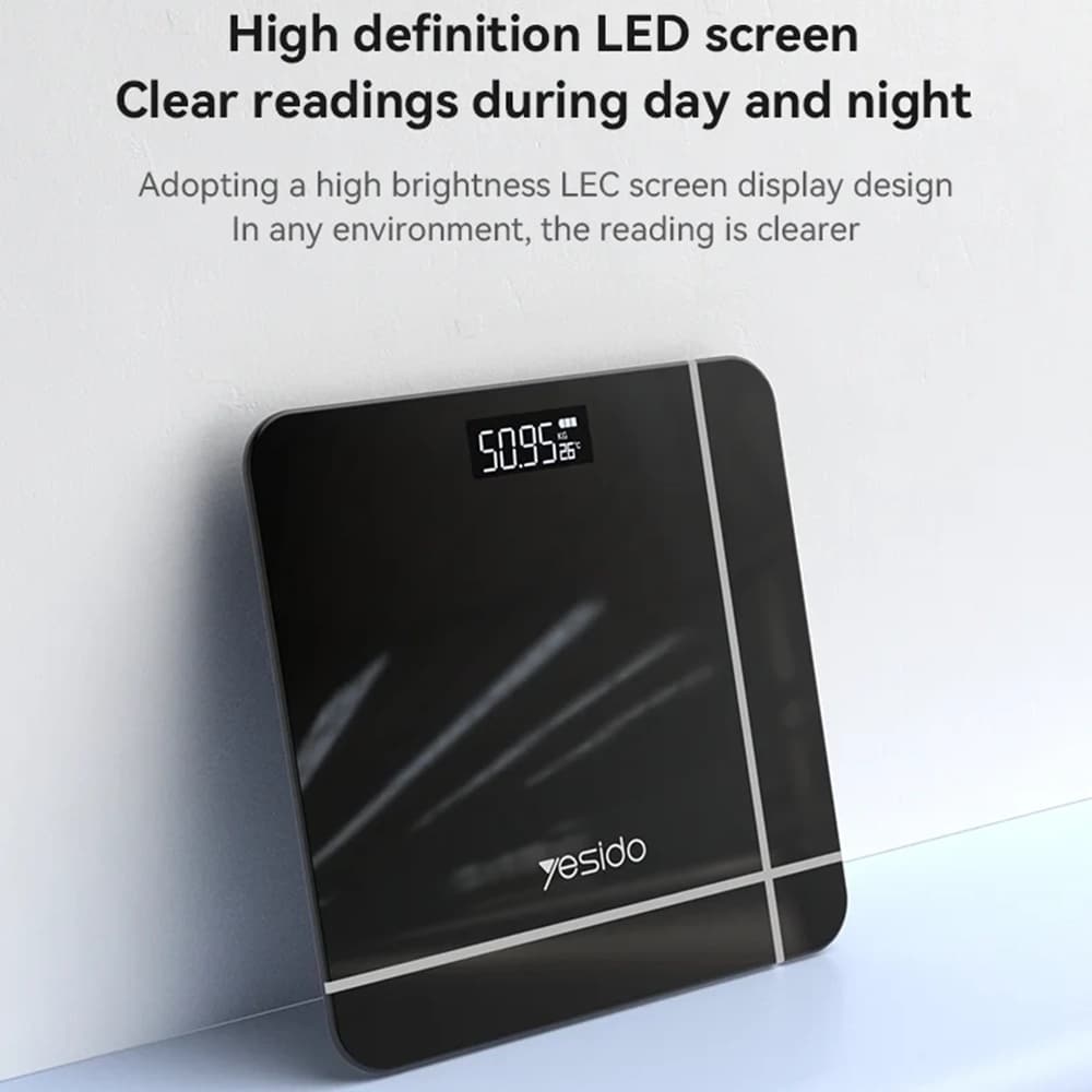 Yesido - Digital Scale Body Weight (mg09) - Led Display, Tempered Glass, 5-150kg - Black - Image 4