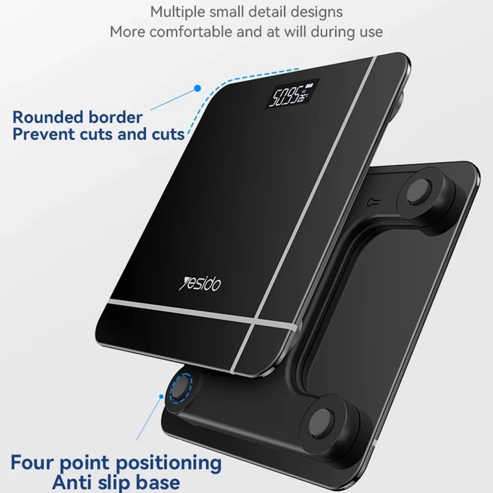 Yesido - Digital Scale Body Weight (mg09) - Led Display, Tempered Glass, 5-150kg - Black - Image 5