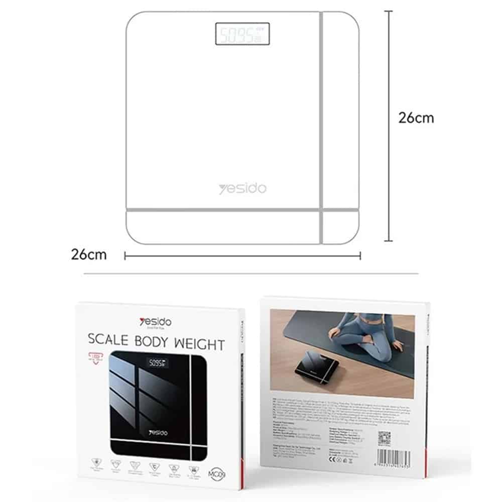 Yesido - Digital Scale Body Weight (mg09) - Led Display, Tempered Glass, 5-150kg - Black - Image 12