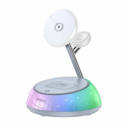 Yesido - Wireless Charging Station 3in1 (ds31) - για iPhone, Apple Watch, Airpods, Magnetic Grip, Rgb Lighting, 15w - White