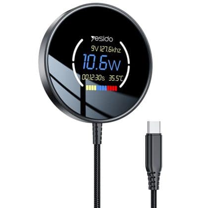 Yesido - Wireless Charging Station (ds28) - Magnetic Grip, Digital Display, Fast Charging, 15w, Type-C Καλώδιο, 1.2m - Black