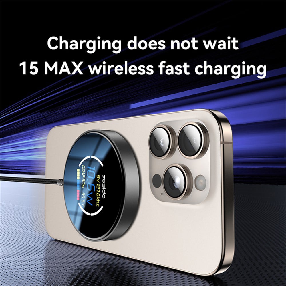 Yesido - Wireless Charging Station (ds28) - Magnetic Grip, Digital Display, Fast Charging, 15w, Type-C Καλώδιο, 1.2m - Black - Image 10