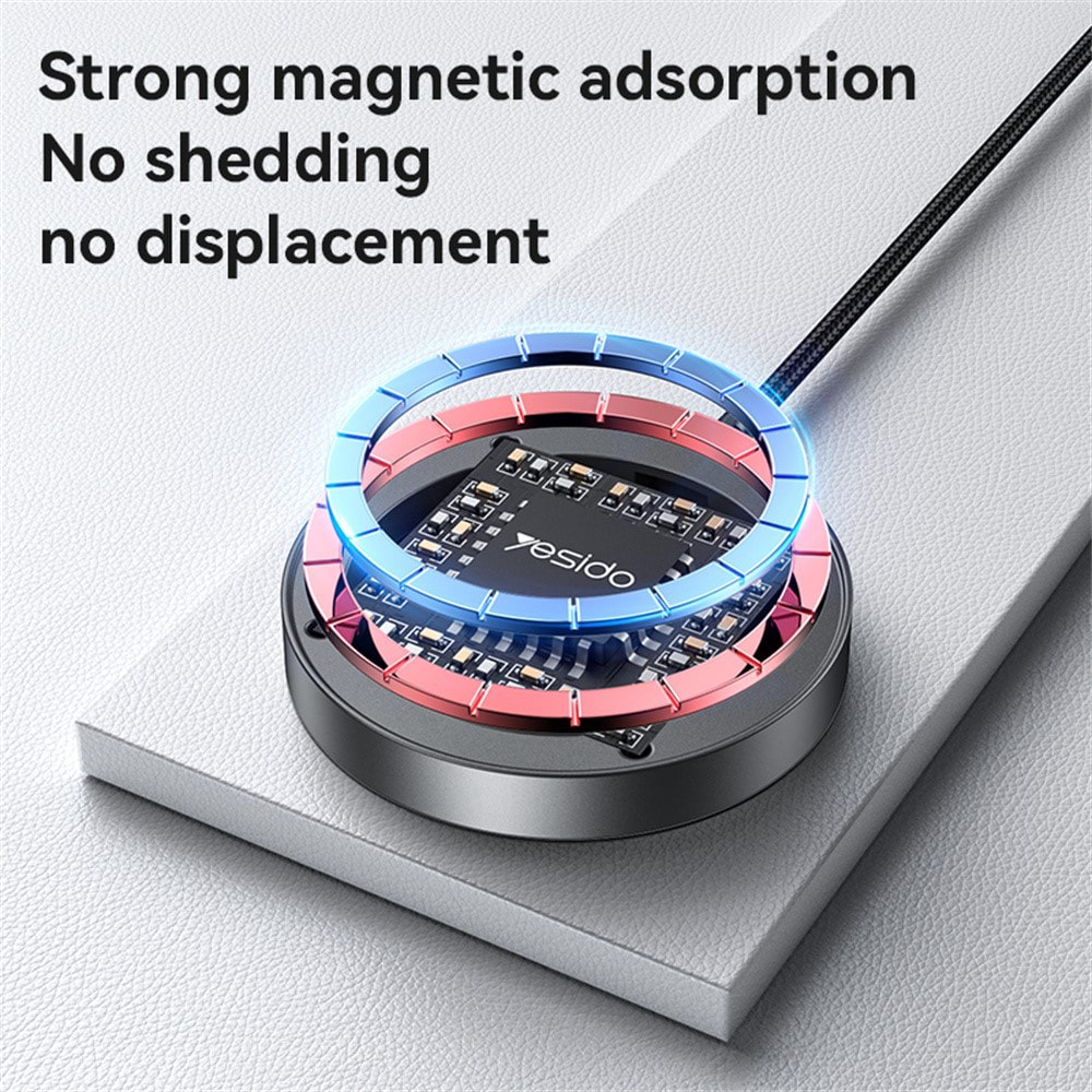 Yesido - Wireless Charging Station (ds28) - Magnetic Grip, Digital Display, Fast Charging, 15w, Type-C Καλώδιο, 1.2m - Black - Image 9