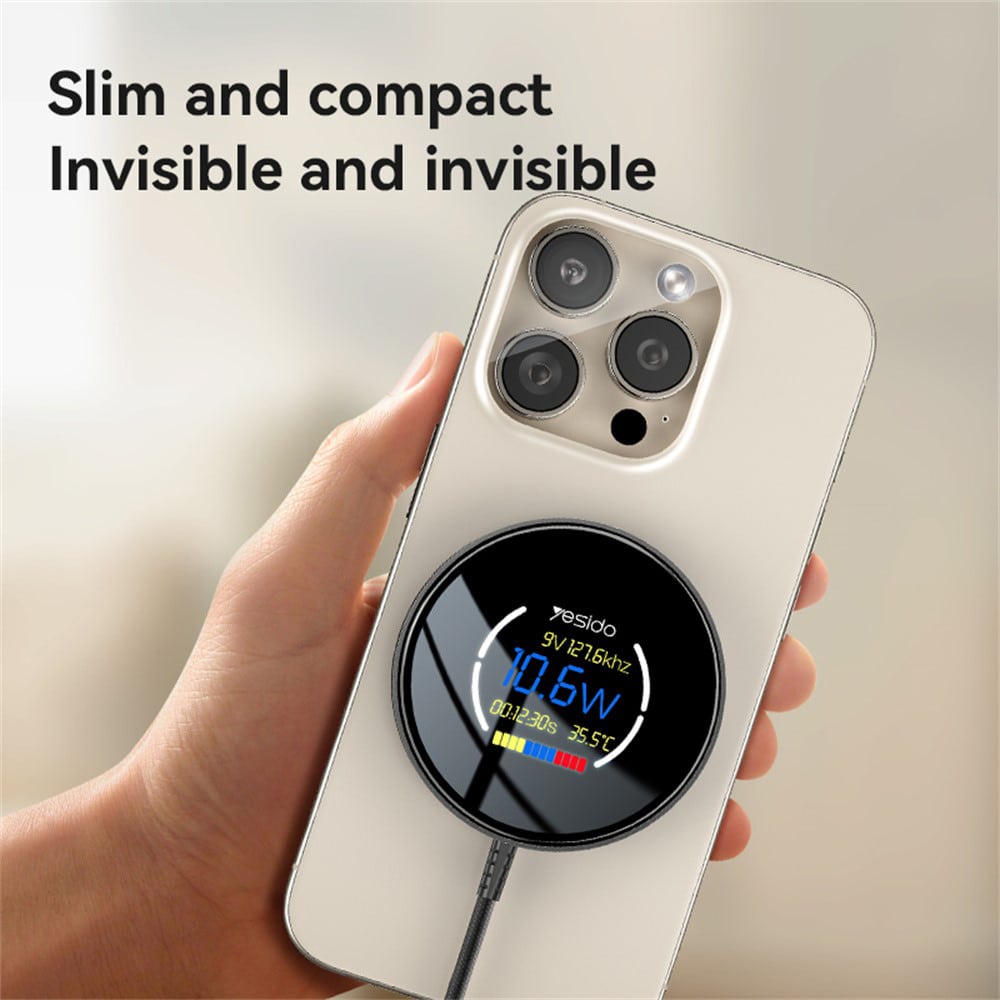 Yesido - Wireless Charging Station (ds28) - Magnetic Grip, Digital Display, Fast Charging, 15w, Type-C Καλώδιο, 1.2m - Black - Image 4