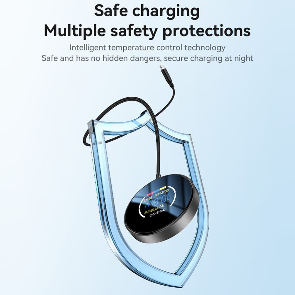 Yesido - Wireless Charging Station (ds28) - Magnetic Grip, Digital Display, Fast Charging, 15w, Type-C Καλώδιο, 1.2m - Black - Image 5