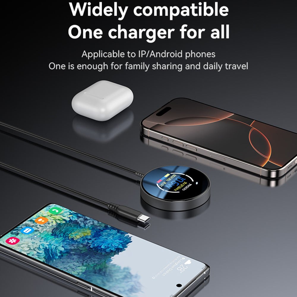Yesido - Wireless Charging Station (ds28) - Magnetic Grip, Digital Display, Fast Charging, 15w, Type-C Καλώδιο, 1.2m - Black - Image 3