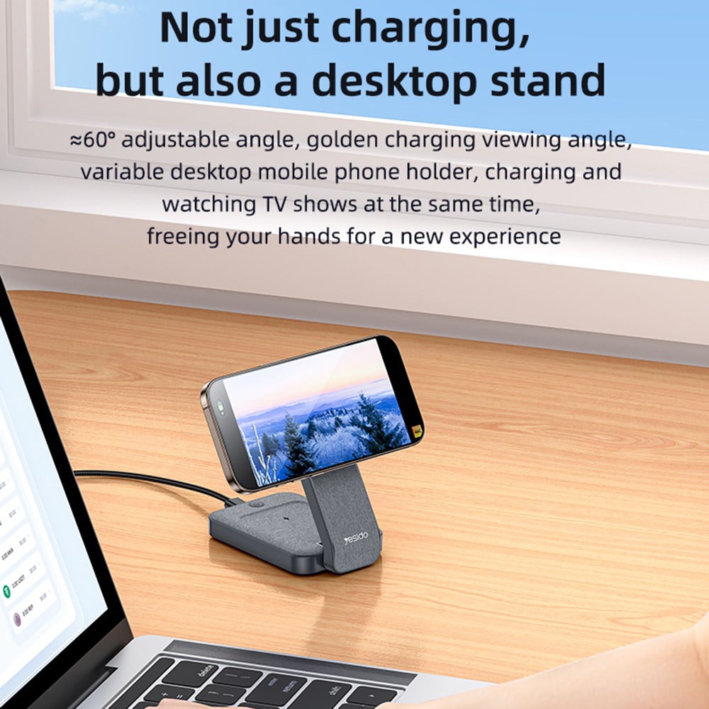 Yesido - Wireless Charging Station (ds26) - Magnetic, For Phone, Watch, Earbuds, Foldable, Stand, Night Light, 15w - Grey - Image 2