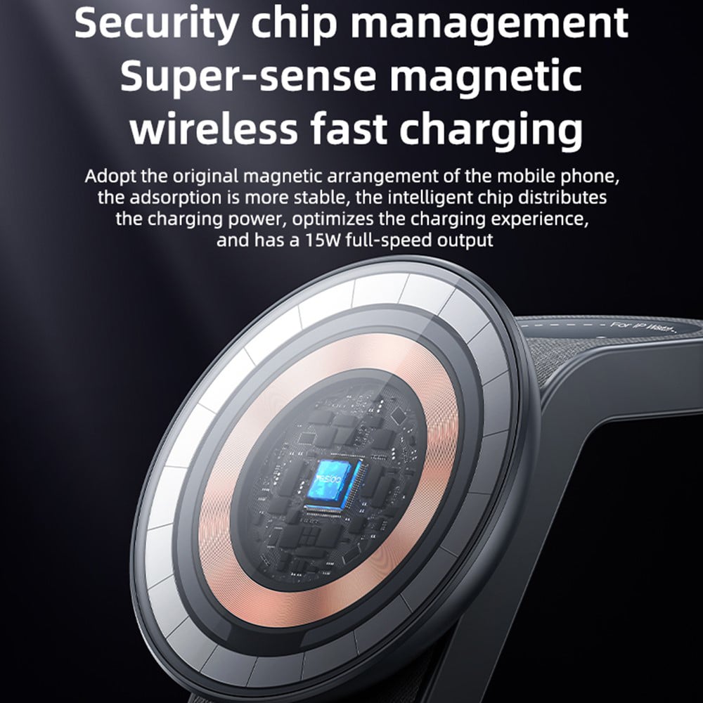 Yesido - Wireless Charging Station (ds26) - Magnetic, For Phone, Watch, Earbuds, Foldable, Stand, Night Light, 15w - Grey - Image 7