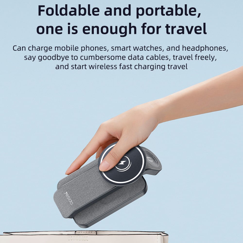 Yesido - Wireless Charging Station (ds26) - Magnetic, For Phone, Watch, Earbuds, Foldable, Stand, Night Light, 15w - Grey - Image 8