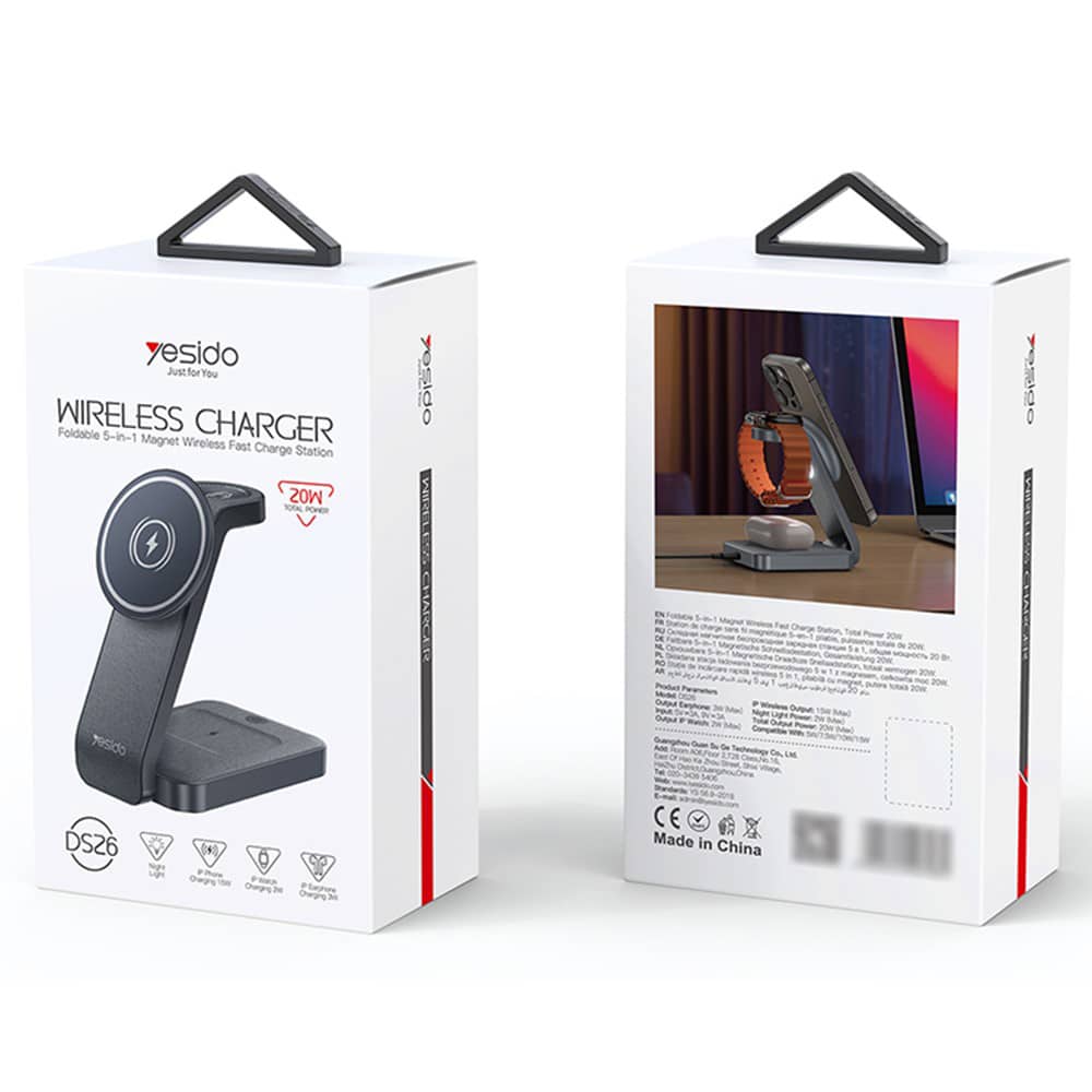 Yesido - Wireless Charging Station (ds26) - Magnetic, For Phone, Watch, Earbuds, Foldable, Stand, Night Light, 15w - Grey - Image 9