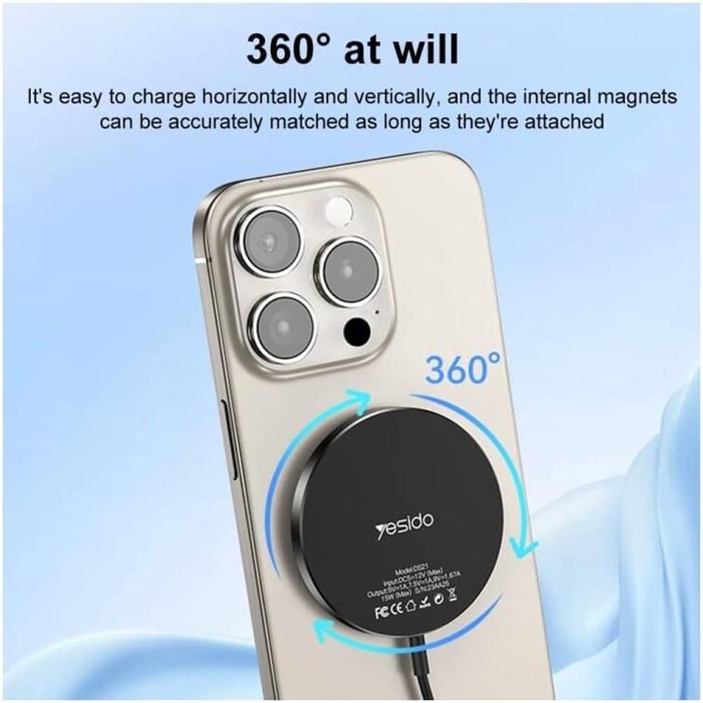 Yesido - Wireless Charging Station (ds21) - για iPhone, Fast Charging, N52 Magnets, Strong Adsorption, 15w, Type-C - Black - Image 2