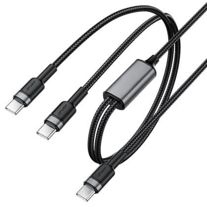 Acefast - Data Καλώδιο 2in1 (c22-02) - Fast Charge, Type-C To 2x Type-C, 100w, 5a, Nylon Braid, Ce, Rohs, Eac, 1.25m - Black