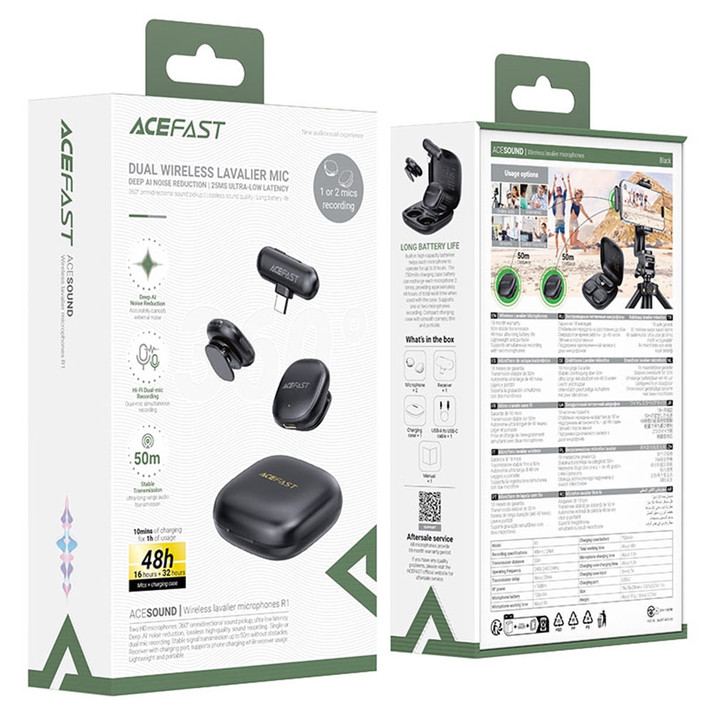 Acefast - Wireless Lavalier Microphones (r1) - Type-C, 360° Pickup Range, Noise Reduction, 750mah, Ultra-Low Latency - Black - Image 5