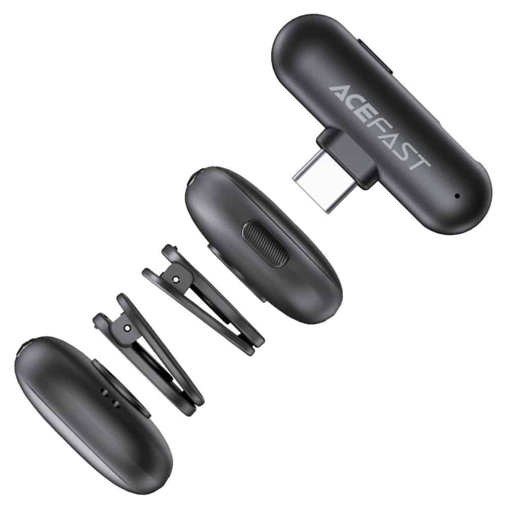 Acefast - Wireless Lavalier Microphones (r1) - Type-C, 360° Pickup Range, Noise Reduction, 750mah, Ultra-Low Latency - Black - Image 3