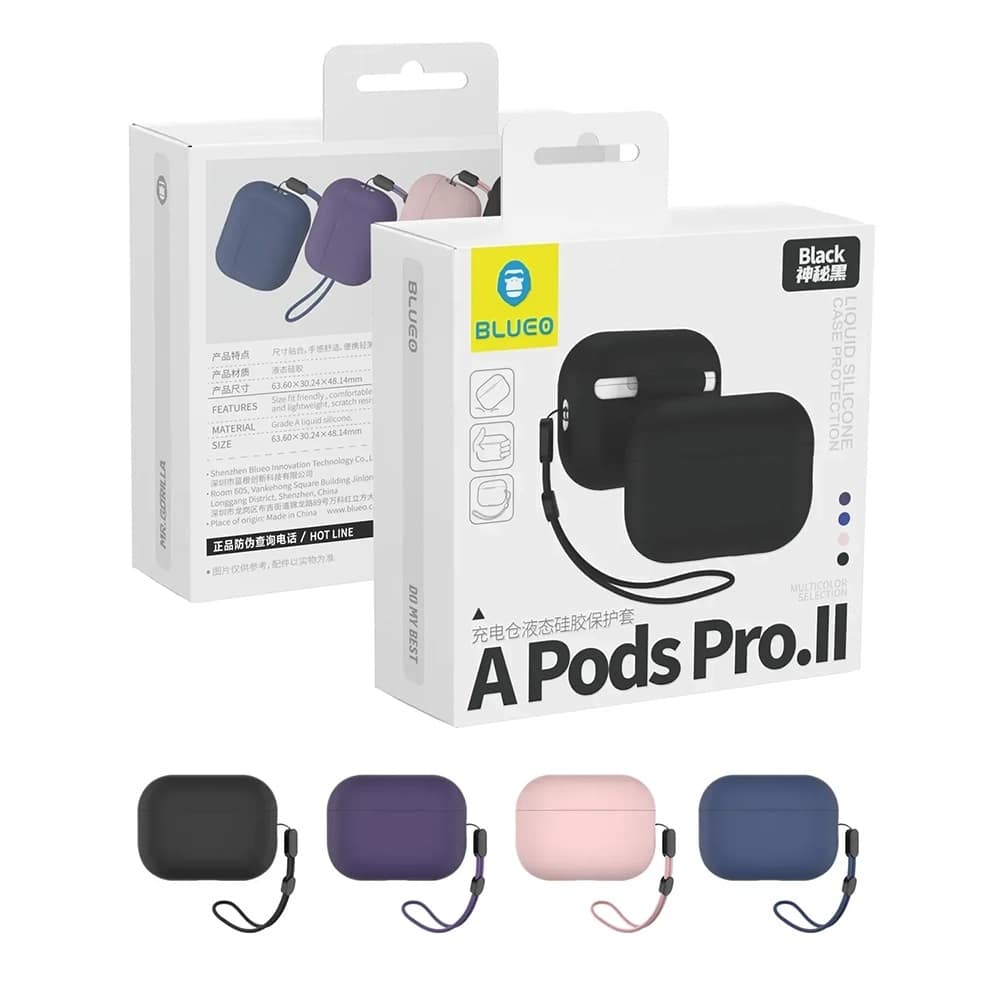 Blueo - Θήκη προστασίας από υγρή σιλικόνη - για AirPods Pro 2 - Μαύρη - Image 10