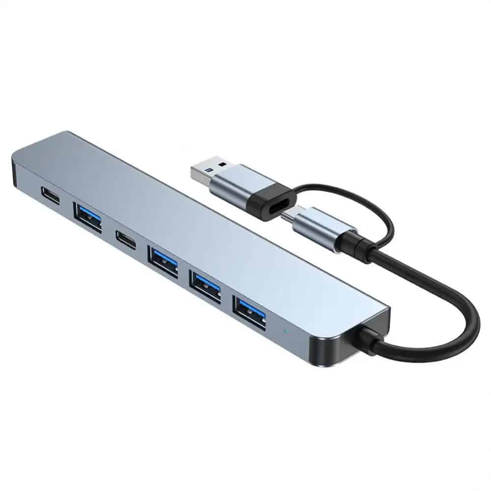 Techsuit - Σταθμός σύνδεσης DataBridge 7 σε 1 (H6) - USB, Type-C σε USB 3.0, 4x USB 2.0, 2x Type-C - Γκρι - Image 3
