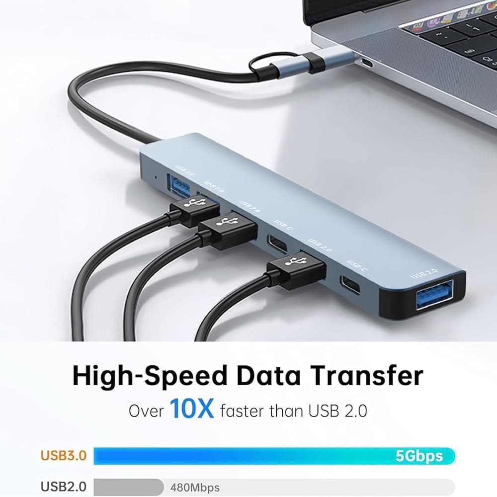 Techsuit - Σταθμός σύνδεσης DataBridge 7 σε 1 (H6) - USB, Type-C σε USB 3.0, 4x USB 2.0, 2x Type-C - Γκρι - Image 6