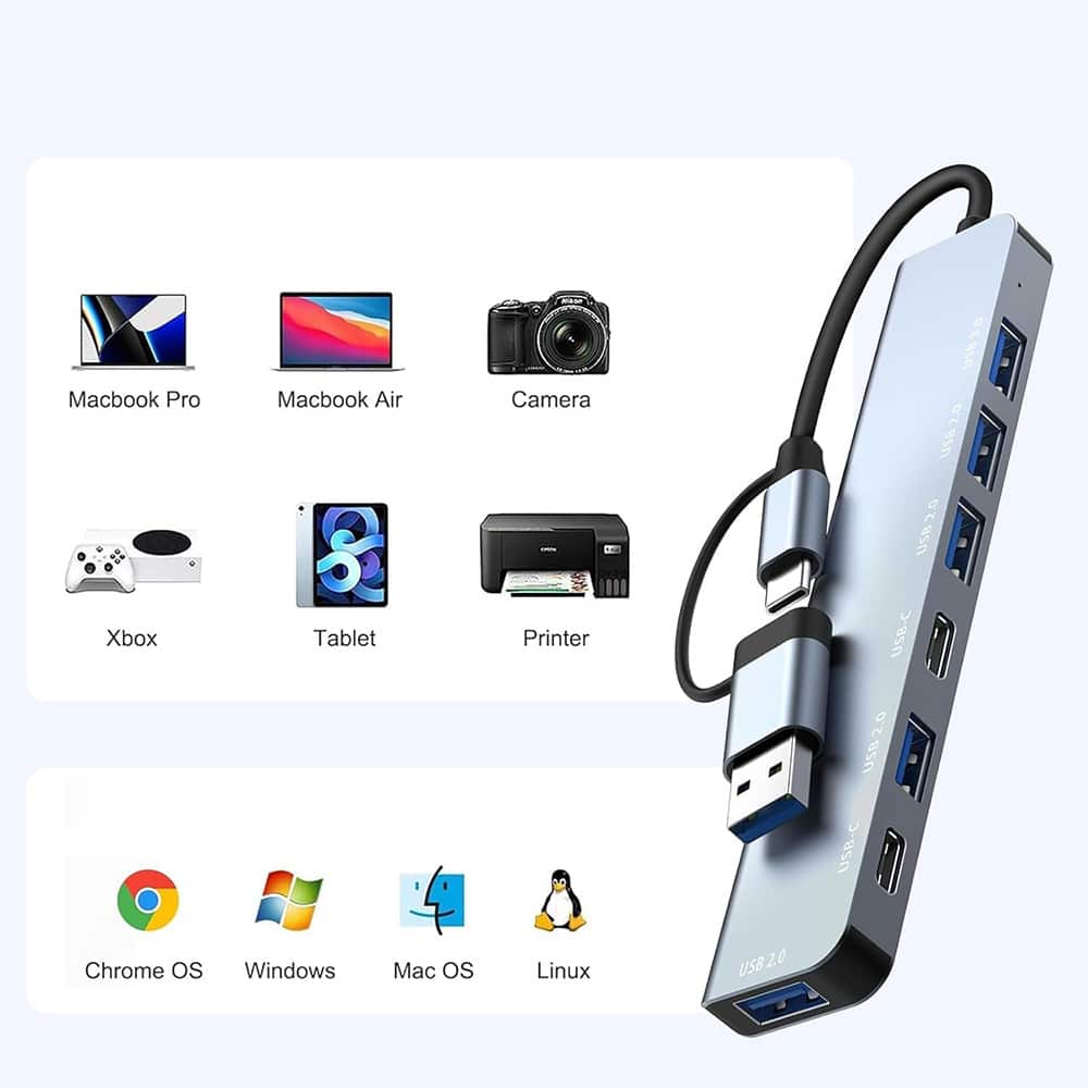 Techsuit - Σταθμός σύνδεσης DataBridge 7 σε 1 (H6) - USB, Type-C σε USB 3.0, 4x USB 2.0, 2x Type-C - Γκρι - Image 7