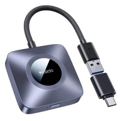 Yesido - Ασύρματος Αντάπτορας Carplay (km23) - Με Καλώδιο USB Σε Type-C, Bluetooth V5.0, 1080p - Γκρι