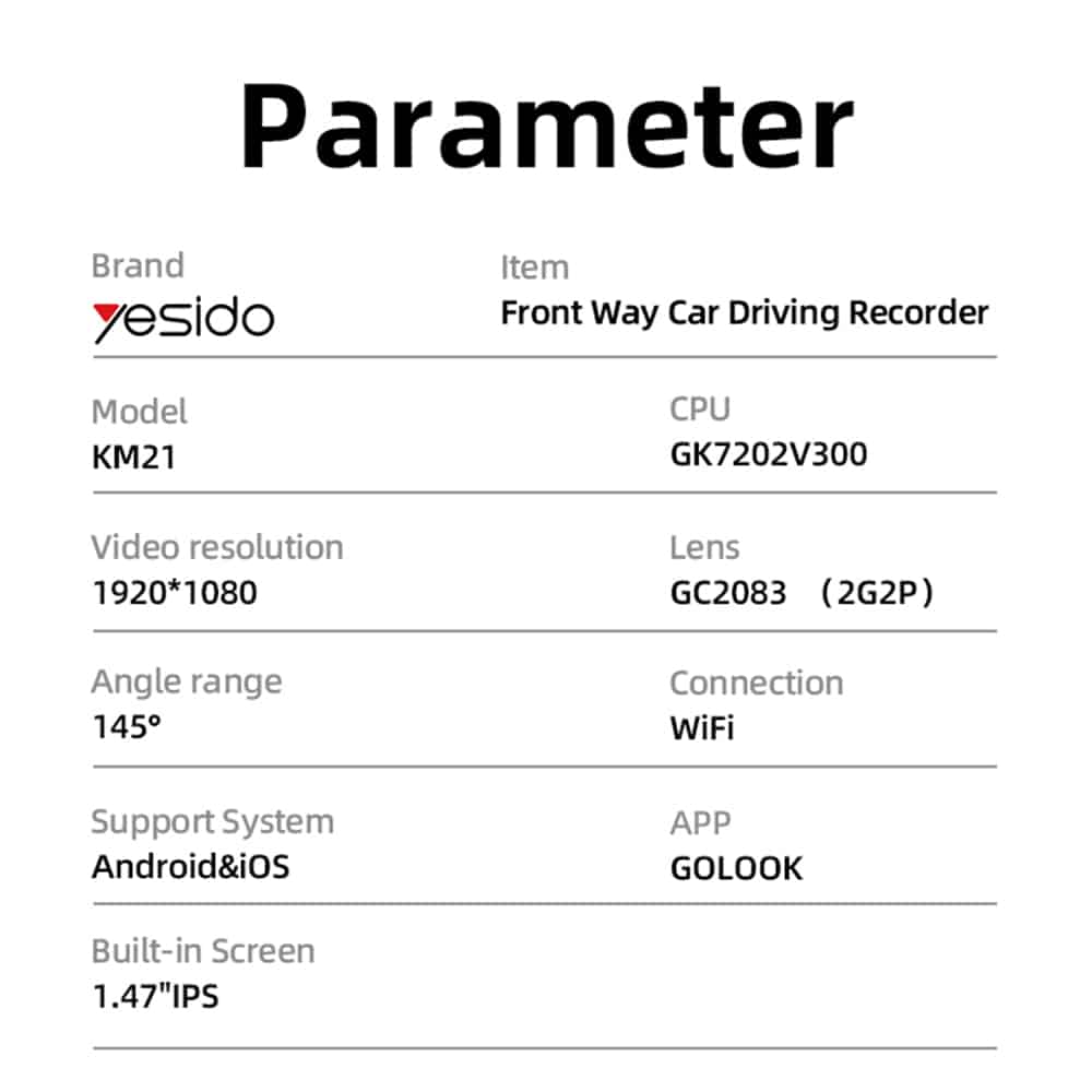 Yesido - Dash Camera (km21) - Full Hd 1080p, 145° Angle Range, 1.47" Ips Built-In Screen - Black - Image 5