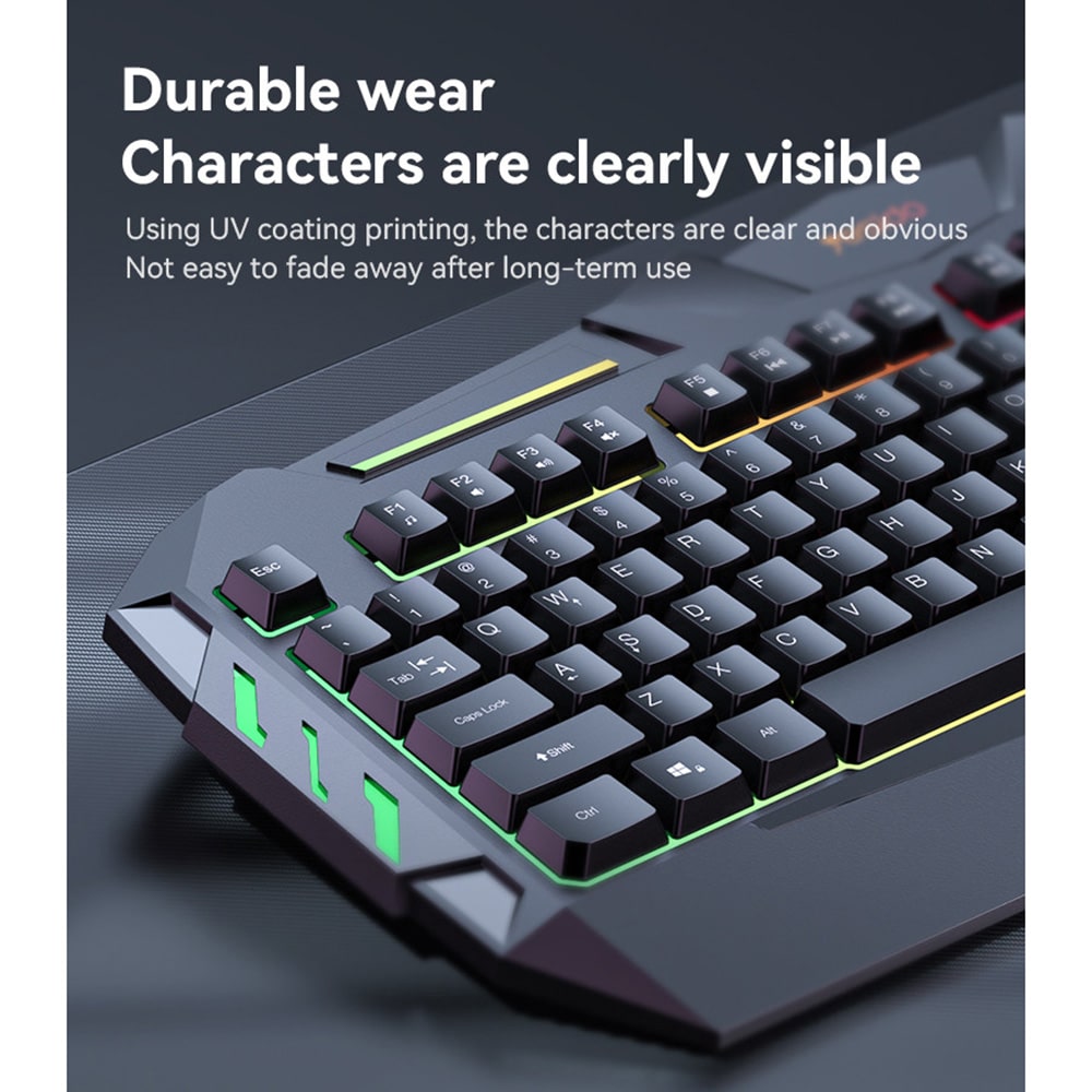 Yesido - Wireless Keyboard (kb21) - For Gaming, Mechanical, Wired, With Rgb Light, 104 Full-Key Layout, 1.5m - Black - Image 4