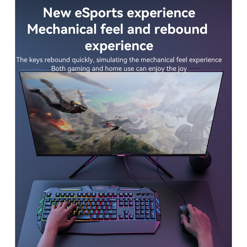 Yesido - Wireless Keyboard (kb21) - For Gaming, Mechanical, Wired, With Rgb Light, 104 Full-Key Layout, 1.5m - Black - Image 6