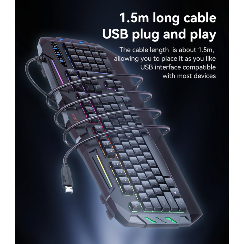 Yesido - Wireless Keyboard (kb21) - For Gaming, Mechanical, Wired, With Rgb Light, 104 Full-Key Layout, 1.5m - Black - Image 3