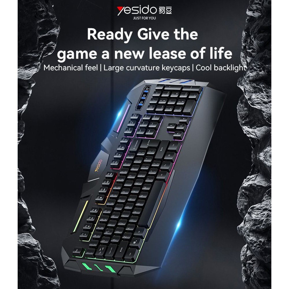 Yesido - Wireless Keyboard (kb21) - For Gaming, Mechanical, Wired, With Rgb Light, 104 Full-Key Layout, 1.5m - Black - Image 2