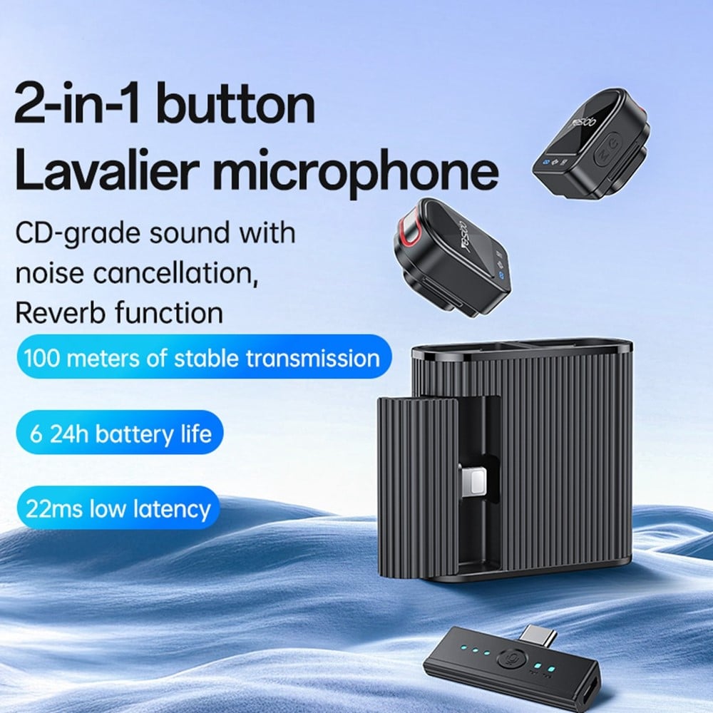 Yesido - Lavalier Microphone 2in1 (kr19) - Magnetic Button, Cd-Quality Audio, 360° Omnidirectional, 600mah, 2.4ghz - Black - Image 2