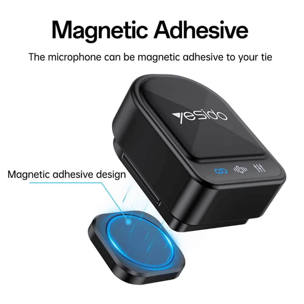 Yesido - Lavalier Microphone 2in1 (kr19) - Magnetic Button, Cd-Quality Audio, 360° Omnidirectional, 600mah, 2.4ghz - Black - Image 3