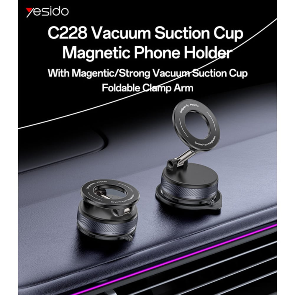 Yesido - Car Holder (c228) - Magnetic Grip, For Dashboard, 360, With Telescopic Arm, 16n, Universal - Black - Image 2