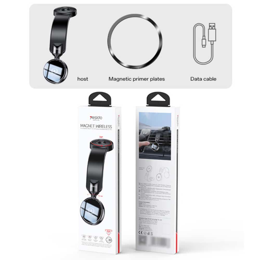 Yesido - Car Holder With Wireless Charging (c316) - For Dashboard, N52 Magnets, Flexible, Smart Power Control, 15w - Black - Image 3