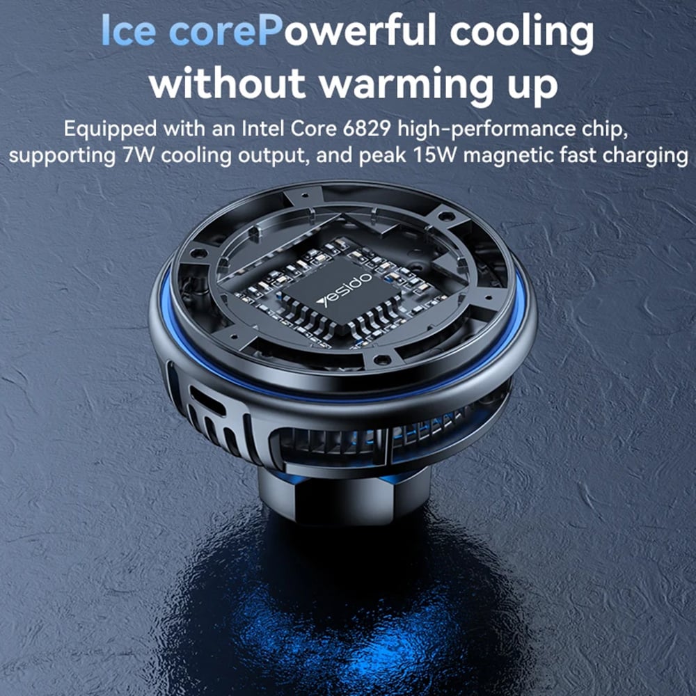 Yesido - Car Holder With Wireless Charging (c311) - For Dash, Semiconductor, Powerful Cooling, 2x Ambient Lights, 15w - Black - Image 3