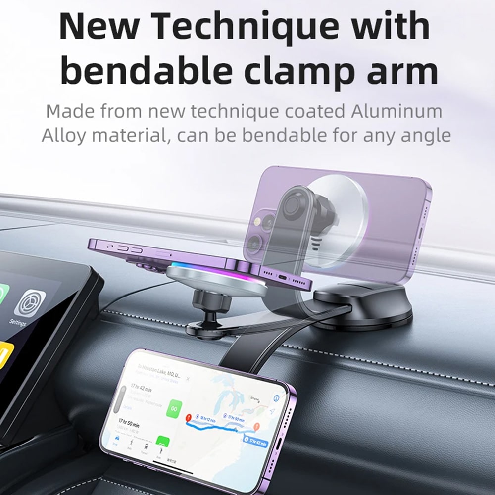 Yesido - Car Holder With Wireless Charging (c292) - For Dashboard/windshield, Led Indicator, Bendable Clamp Arm, 15w - Black - Image 2