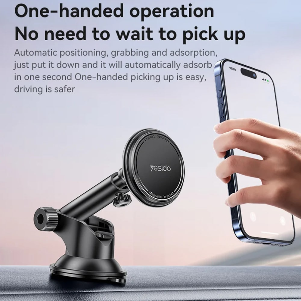 Yesido - Car Holder (c269) - Magnetic, For Dashboard, Bionic Suction Cup, Telescopic Arm, 360, Universal - Black - Image 2