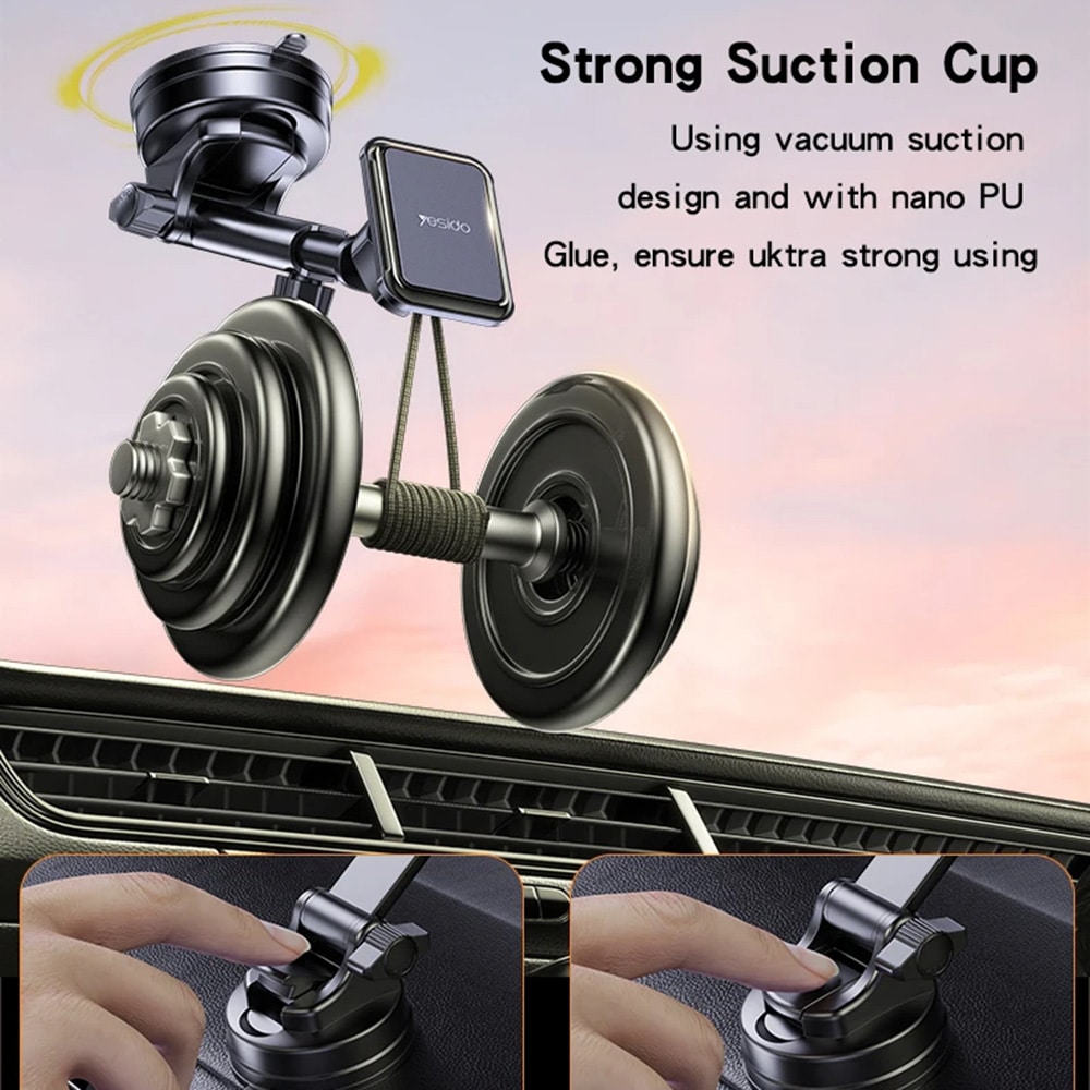Yesido - Car Holder (c263) - Magnetic, For Dashboard/windshield, 360°, Telescopic Clamp Arm, Universal - Black - Image 2