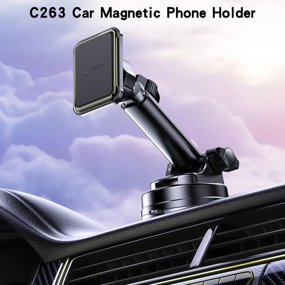 Yesido - Car Holder (c263) - Magnetic, For Dashboard/windshield, 360°, Telescopic Clamp Arm, Universal - Black - Image 5