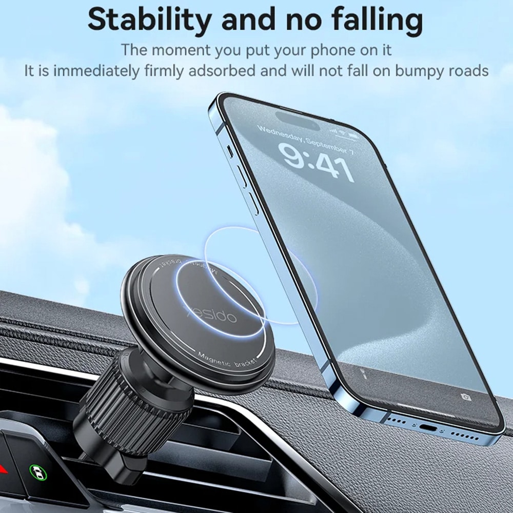 Yesido - Car Holder (c252) - Magnetic, For Air Vent, 360°, Barb Lock, Widely Compatible - Black - Image 5