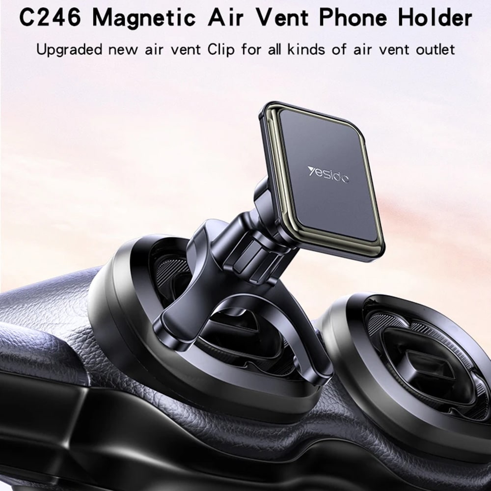 Yesido - Car Holder (c246) - Magnetic, For Air Vent, Upgraded Clip, Free Rotating Angle - Black - Image 2