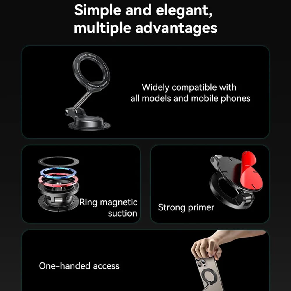 Yesido - Car Holder (c218) - Magnetic, For Dashboard, Dual-Axis Design, Compatible With Magsafe - Black - Image 4
