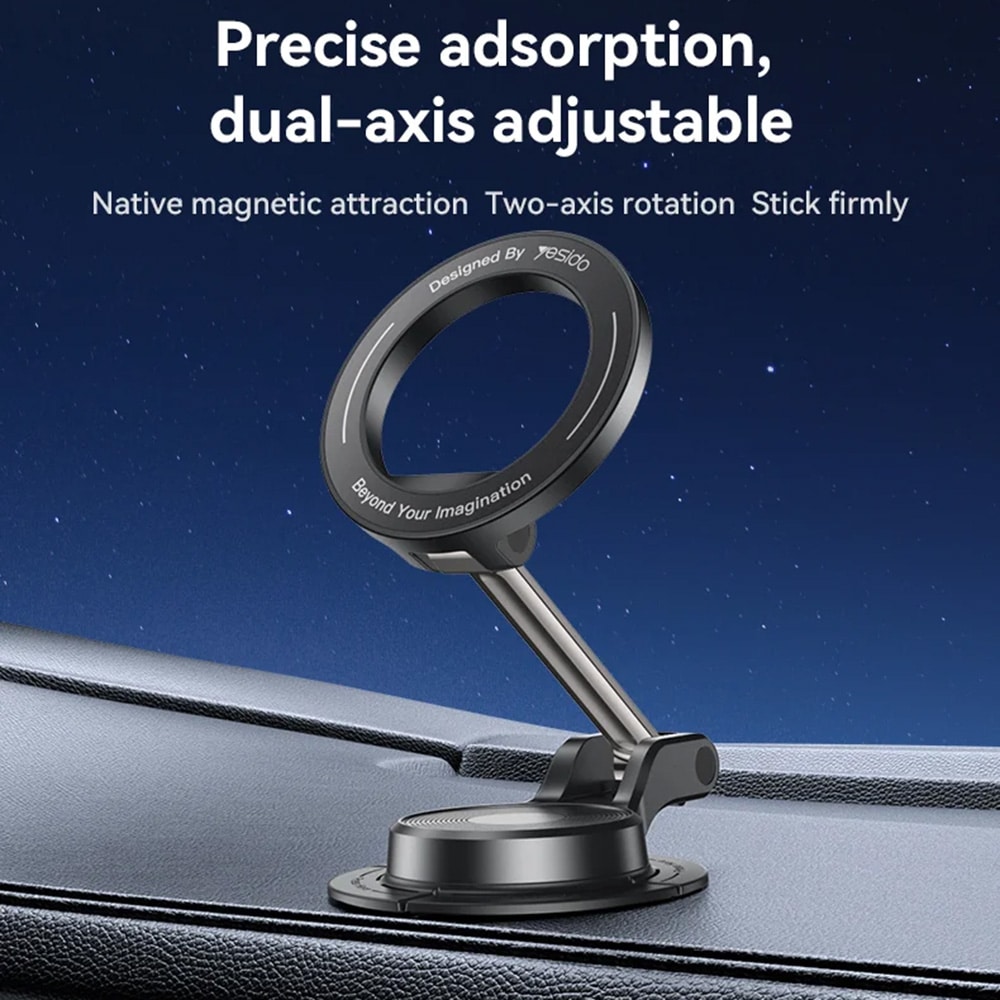Yesido - Car Holder (c218) - Magnetic, For Dashboard, Dual-Axis Design, Compatible With Magsafe - Black - Image 3