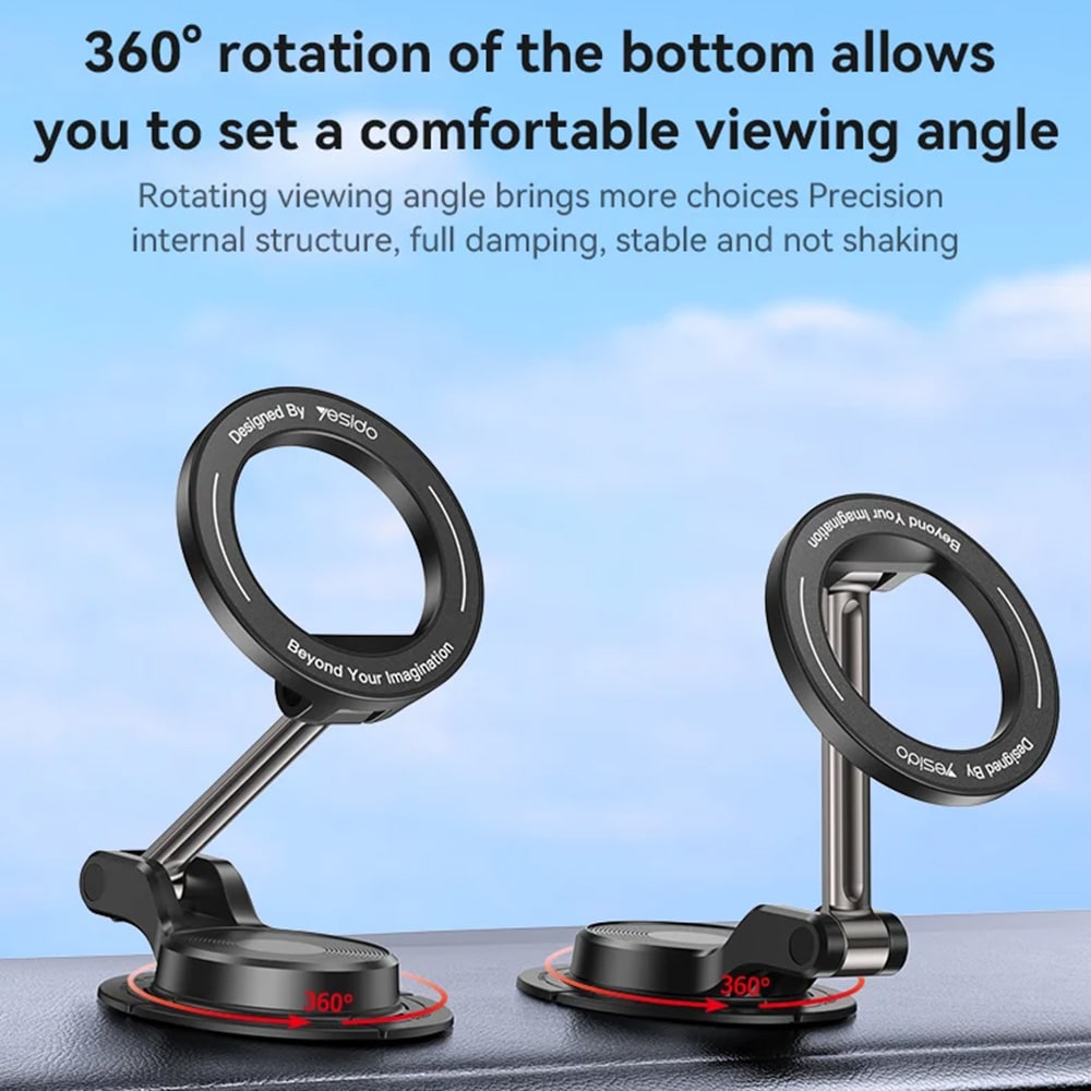 Yesido - Car Holder (c218) - Magnetic, For Dashboard, Dual-Axis Design, Compatible With Magsafe - Black - Image 2