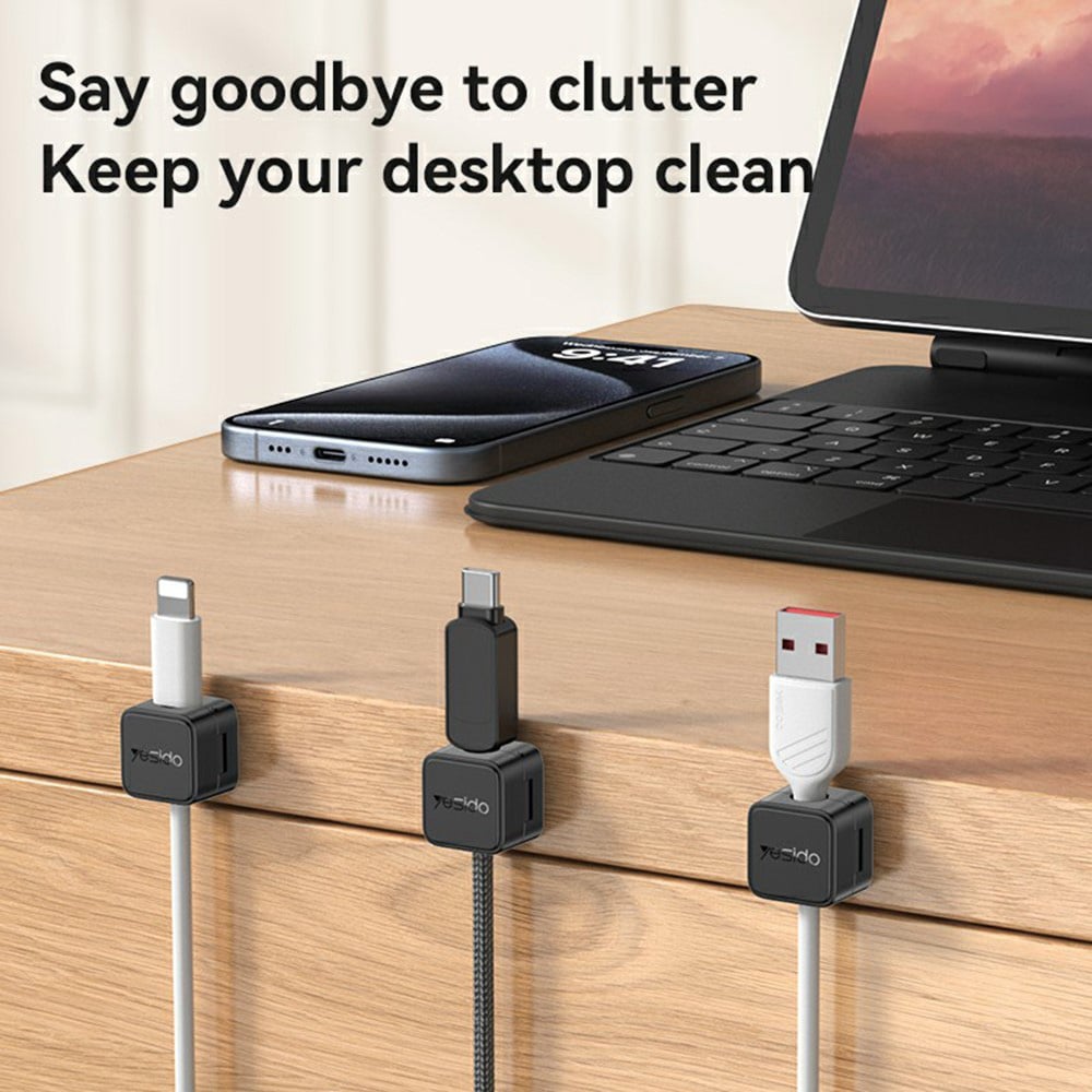 Yesido - (4 Pack) Καλώδιο Organizer (c216bl) - Magnetic Clips, Strong Adhesive, Mini Design - Black - Image 5