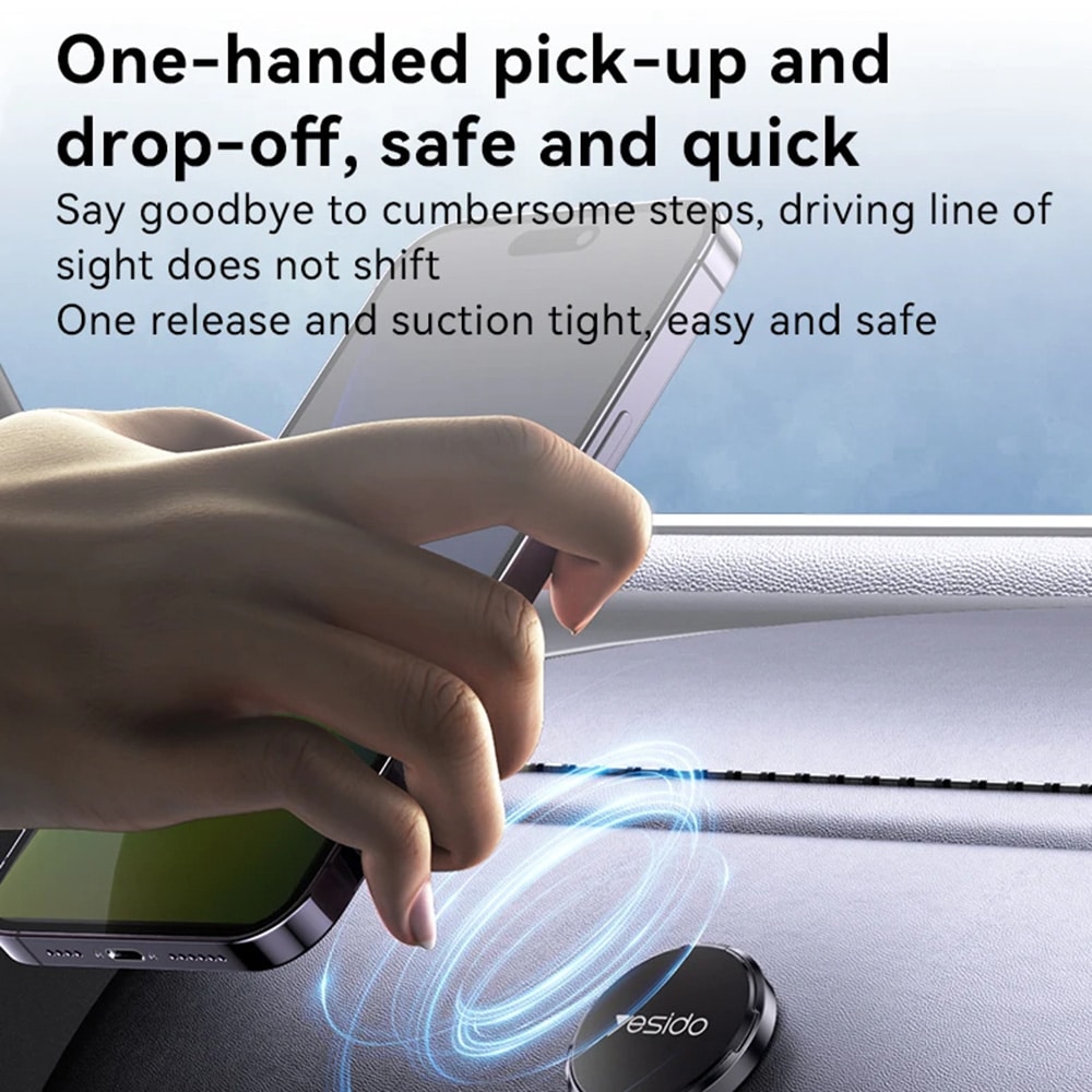 Yesido - Mini Car Holder (c211) - Magnetic, For Dashboard/display, With Strong Adhesive, Universal - Black - Image 3