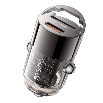 Yesido - Hidden Car Charger (y68) - Dual-Port USB-A + Type-C, Pd30w, Aluminum Alloy, Fast Charging - Black