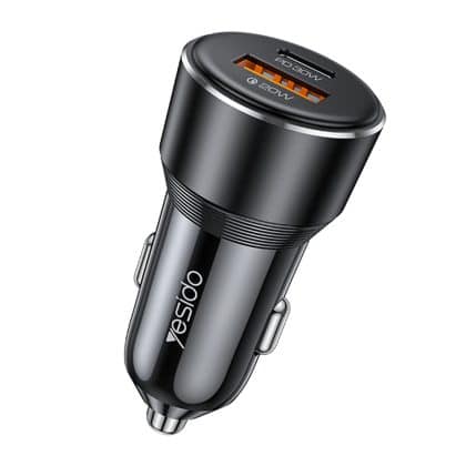 Yesido - Car Charger (y64) - Dual-Port USB-A + Type-C, 50w, Multi Protection, Fast Charging - Black