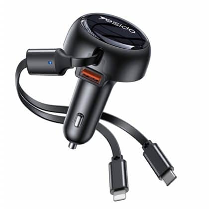 Yesido - Car Charger (y61) - With 2x Telescopic Retractable Καλώδιο Type-C/lightning, Fast Charging, USB-A, 53w - Black